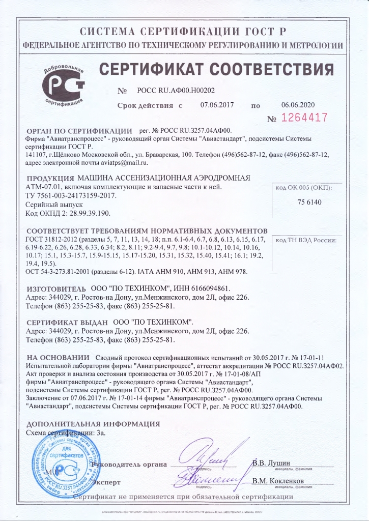 Сертификат АТМ-07 ПО