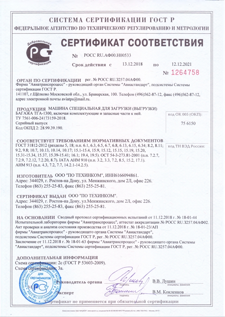 Сертификат ТГА-1300